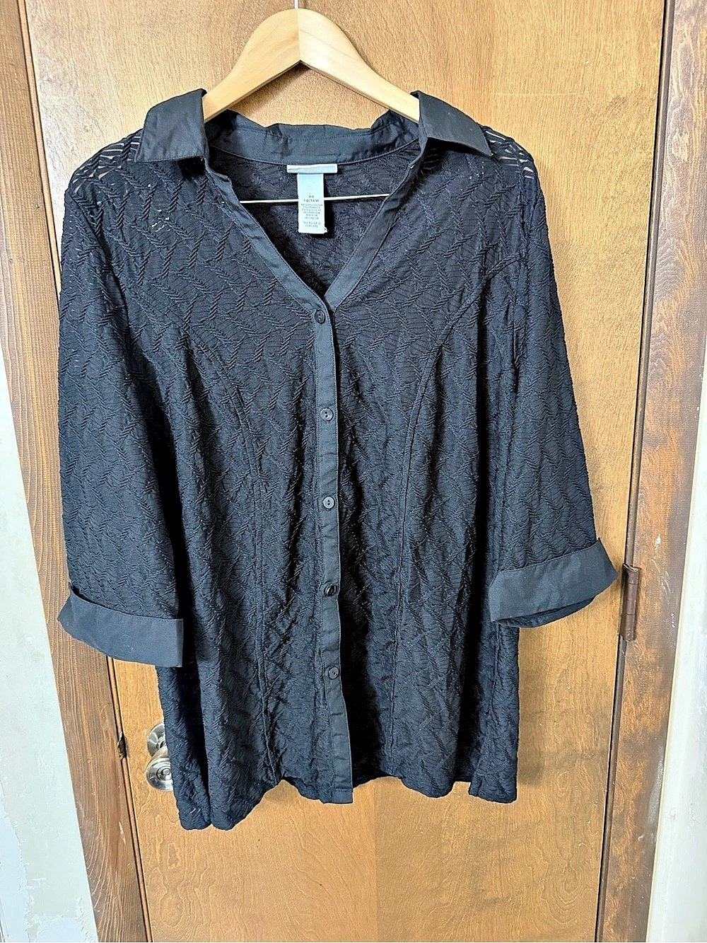 Catherines Textured Button Front Blouse in Black Size 14/16W